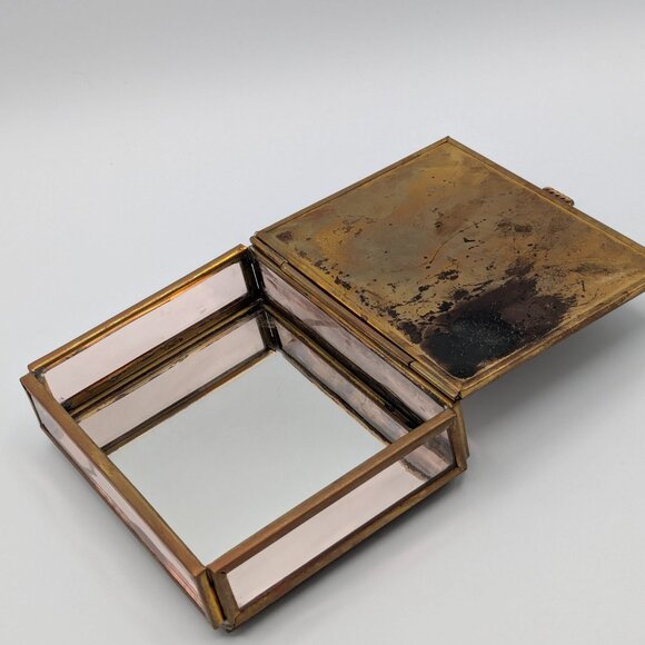 Cherished Teddies Trinket Box Glass Mirror Brass 4" x 3" x 1" - Picture 7 of 13